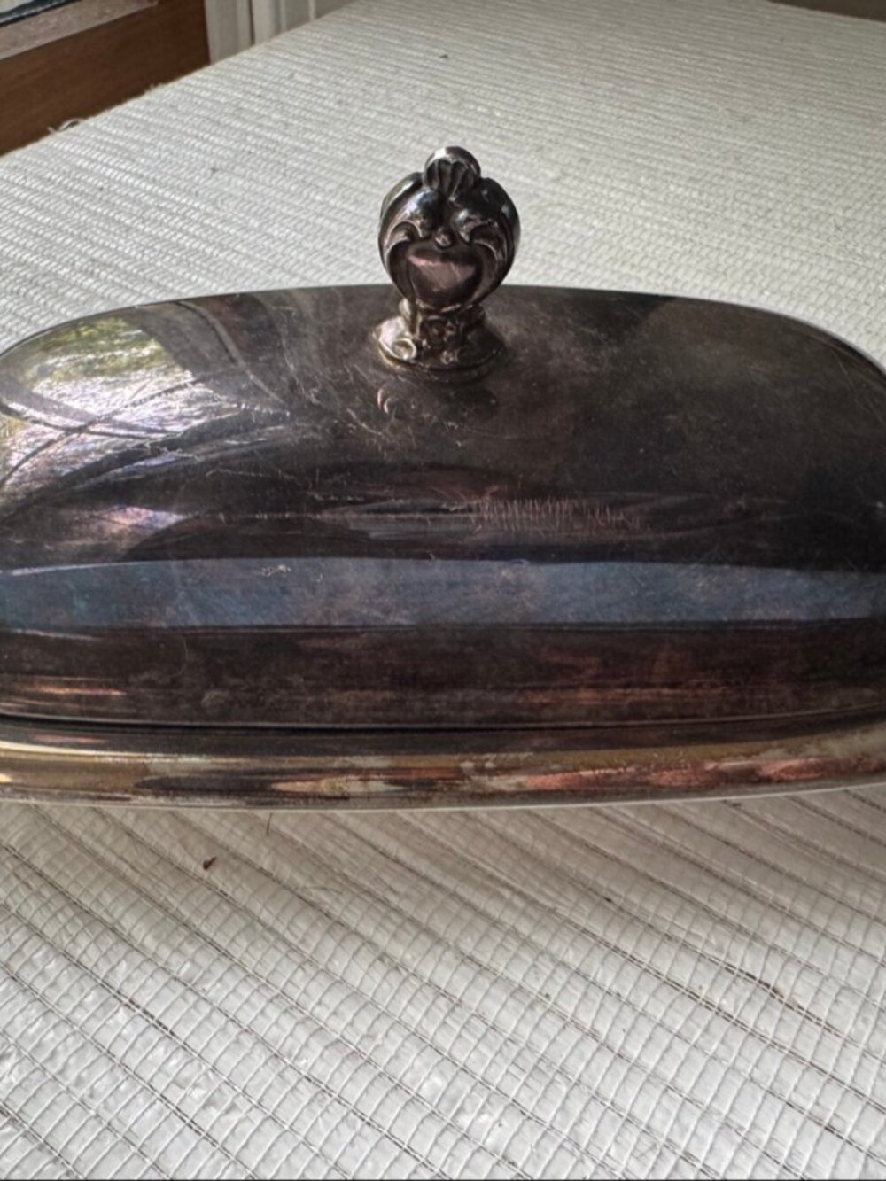 Vintage Silverplate Covered Butter Dish Oval Domed Lid